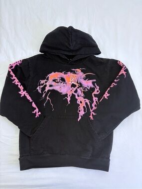 VLONE Black Hoodie with Distressed White Back Logo
